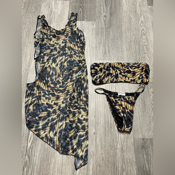 Icon Swim Three Piece Bandeau and Coverup Bikini Set - Picture 1 of 5